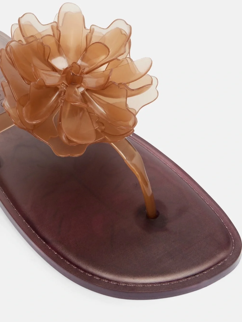 NWT FARM Rio Floral Thong Sandals Toffee Walnut Brown Jelly Flats Sz US 7